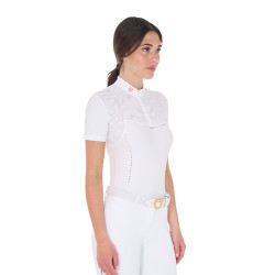 Polo de concurso para mujer slim fit en tejido perforado con cremallera Equestro