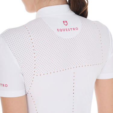 Polo de concurso para mujer slim fit en tejido perforado con cremallera Equestro