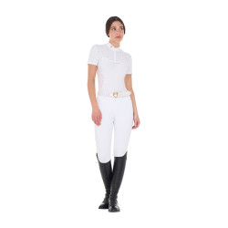 Polo de concurso para mujer slim fit en tejido perforado con cremallera Equestro
