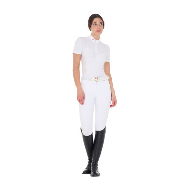 Polo de concurso para mujer slim fit en tejido perforado con cremallera Equestro