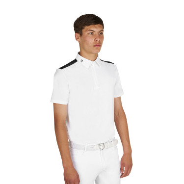 Polo de concurso para hombre slim fit de manga corta Equestro Blanco
