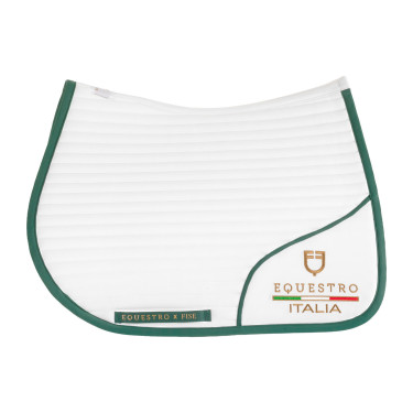 Manta de salto con logo bordado Equestro X Fise 100 Blanco / verde salvia profundo
