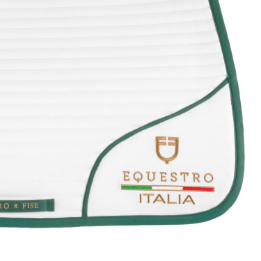 Manta de salto con logo bordado Equestro X Fise 100 Blanco / verde salvia profundo