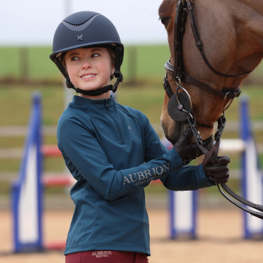 Capa base de invierno de manga larga Aubrion Equestrian para joven jinete Azul Estate Capa base de invierno de manga larga Aubrion Equestrian para joven jinete Azul Estate