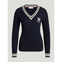 Jersey de mujer con cuello de pico de ochos Roseville Tommy Hilfiger Equestrian Cielo del desierto Azul