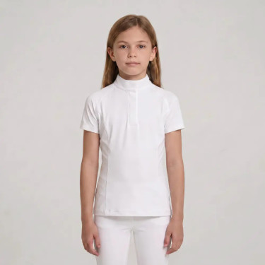 Camisa de concurso ecuestre niña manga corta blanca 160