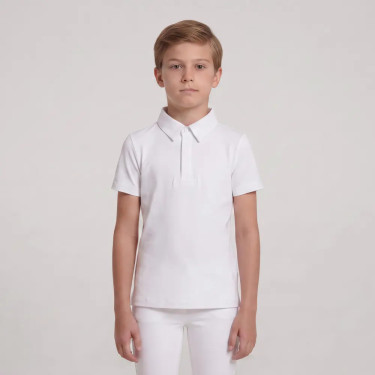 Camisa de concurso ecuestre niño manga corta blanca 160