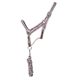 Cabezada de cuadra sintetica con ramal americano T de T Gris / rosa