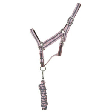 Cabezada de cuadra sintetica con ramal americano T de T Gris / rosa