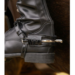 Protectores de espuelas Waldhausen de cuero charolado, el par Cuero negro