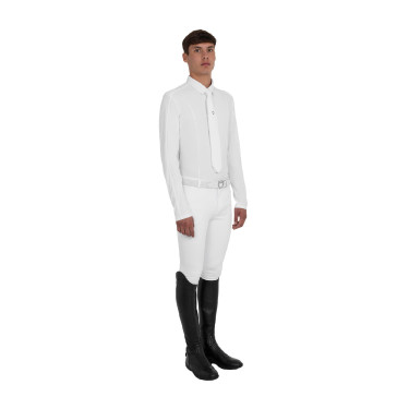 Polo de concurso para hombre con inserciones de malla y en canalé Equestro Polo de concurso para hombre con inserciones de malla y en canalé Equestro