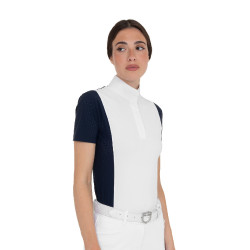 Polo de concurso para mujer de manga corta con insertos de malla Equestro Polo de concurso para mujer de manga corta con insertos de malla Equestro