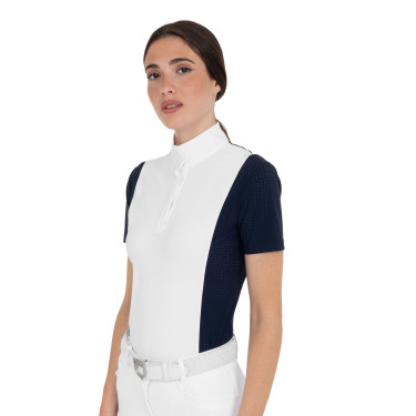 Polo de concurso para mujer de manga corta con insertos de malla Equestro Polo de concurso para mujer de manga corta con insertos de malla Equestro