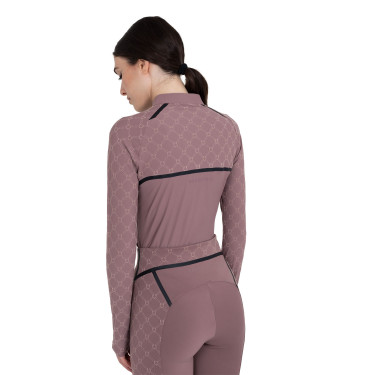 Polo de entrenamiento para mujer de manga larga con estampado de monograma Equestro Polo de entrenamiento para mujer de manga larga con estampado de monograma Equestro
