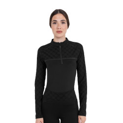 Polo de entrenamiento para mujer de manga larga con estampado de monograma Equestro Negro