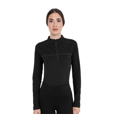 Polo de entrenamiento para mujer de manga larga con estampado de monograma Equestro Negro