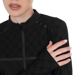 Polo de entrenamiento para mujer de manga larga con estampado de monograma Equestro Negro