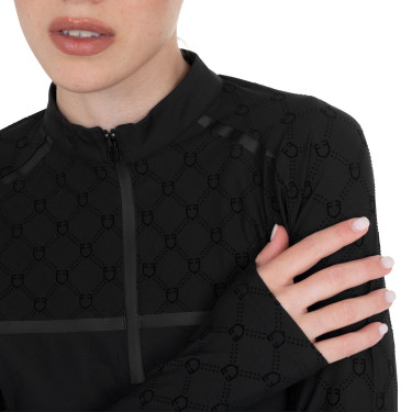 Polo de entrenamiento para mujer de manga larga con estampado de monograma Equestro Negro