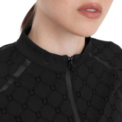 Polo de entrenamiento para mujer de manga larga con estampado de monograma Equestro Negro
