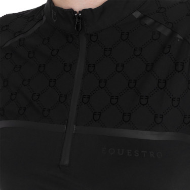 Polo de entrenamiento para mujer de manga larga con estampado de monograma Equestro Negro