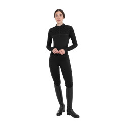 Polo de entrenamiento para mujer de manga larga con estampado de monograma Equestro Negro