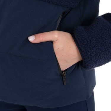 Chaqueta acolchada de mujer con inserciones de borreguillo Equestro Americana marina Azul marino