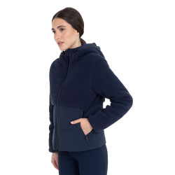 Chaqueta acolchada de mujer con inserciones de borreguillo Equestro Americana marina Azul marino
