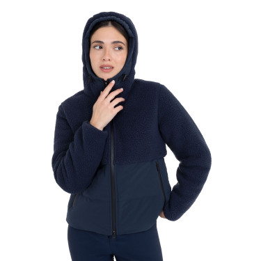 Chaqueta acolchada de mujer con inserciones de borreguillo Equestro Americana marina Azul marino