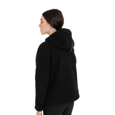 Sudadera de mujer de felpa teddy con capucha y cremallera Equestro Negro / negro
