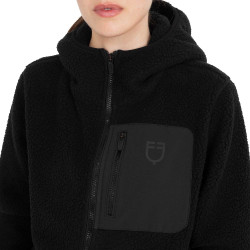 Sudadera de mujer de felpa teddy con capucha y cremallera Equestro Negro / negro