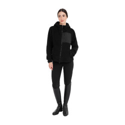 Sudadera de mujer de felpa teddy con capucha y cremallera Equestro Negro / negro