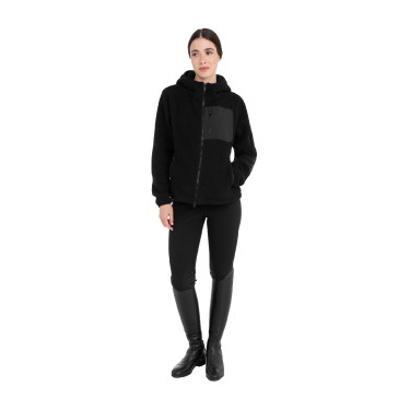 Sudadera de mujer de felpa teddy con capucha y cremallera Equestro Negro / negro