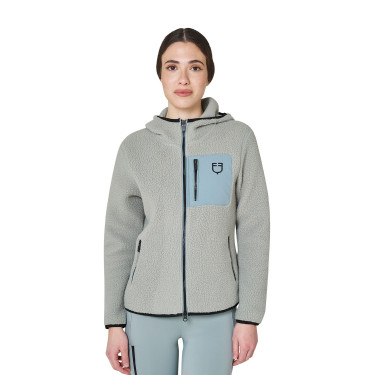 Sudadera de mujer de felpa teddy con capucha y cremallera Equestro Pizarra gris / negro