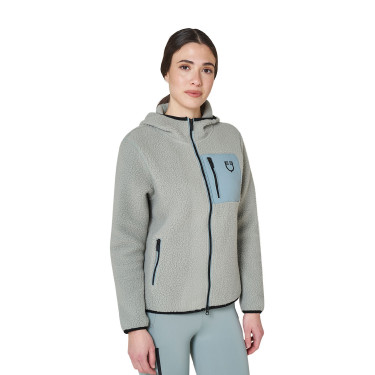Sudadera de mujer de felpa teddy con capucha y cremallera Equestro Pizarra gris / negro