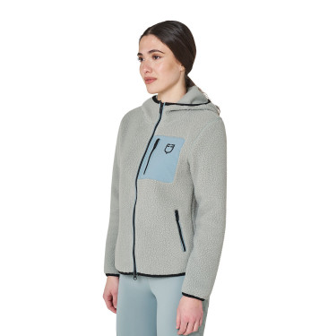 Sudadera de mujer de felpa teddy con capucha y cremallera Equestro Pizarra gris / negro
