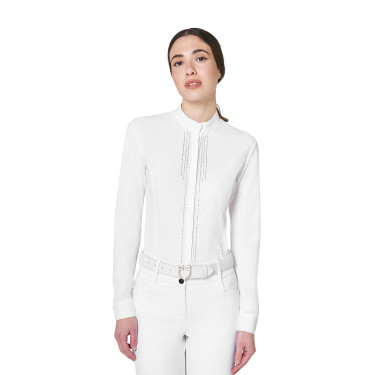 Polo de concurso de mujer tipo camisa con strass Equestro Polo de concurso de mujer tipo camisa con strass Equestro