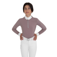 Polo de concurso para niña de manga larga con strass Equestro niño Asta Beige