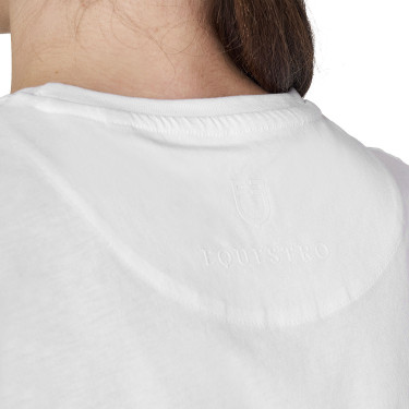 Camiseta de mujer con logotipo monograma efecto terciopelo Equestro Blanco / marrón tabaco