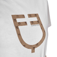 Camiseta de mujer con logotipo monograma efecto terciopelo Equestro Blanco / marrón tabaco
