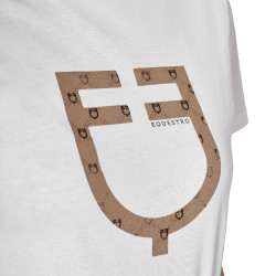 Camiseta de mujer con logotipo monograma efecto terciopelo Equestro Blanco / marrón tabaco