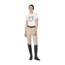 Camiseta de mujer con logotipo monograma efecto terciopelo Equestro Blanco / marrón tabaco