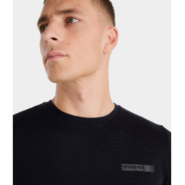 Camiseta de equitación Horse Pilot de lana merina para hombre Noche oscura Negro