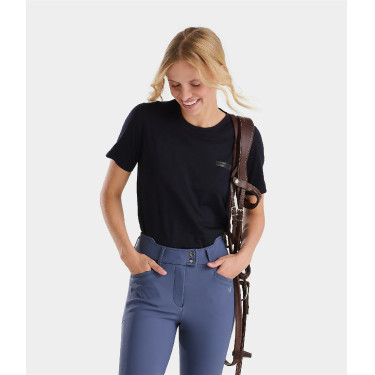 Camiseta de equitación Horse Pilot de lana merina para mujer Noche oscura Negro