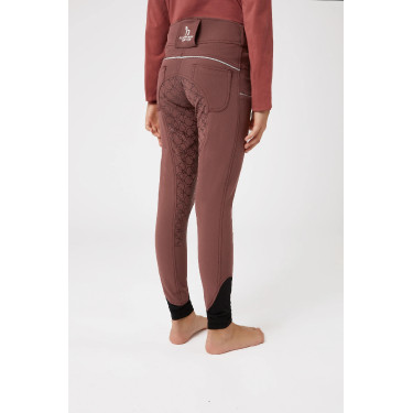 Pantalón de equitación con culera completa de silicona Horze Leighton Adolescente con bolsillo para teléfono Burdeos