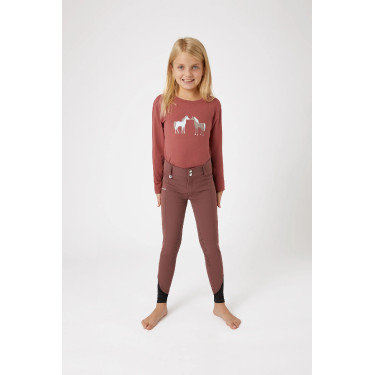 Pantalón de equitación con culera completa de silicona Horze Leighton Adolescente con bolsillo para teléfono Burdeos