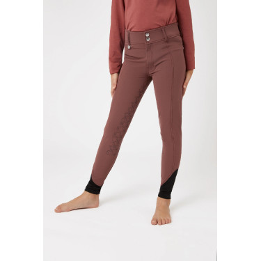 Pantalón de equitación con culera completa de silicona Horze Leighton Adolescente con bolsillo para teléfono Burdeos