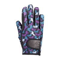 Guantes de montar para niños Amina- HKM Negro / azul petróleo