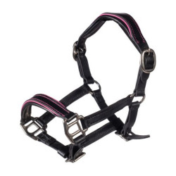 Cabezada de cuero Manchester Hobby Horsing- HKM Negro / fucsia Cabezada de cuero Manchester Hobby Horsing- HKM Negro / fucsia