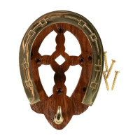 Soporte para bridas en forma de herradura HKM de madera y latón Latón Oro