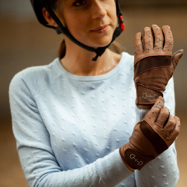 Guantes de cuero y malla para mujer Horze Castaño Marrón Guantes de cuero y malla para mujer Horze Castaño Marrón